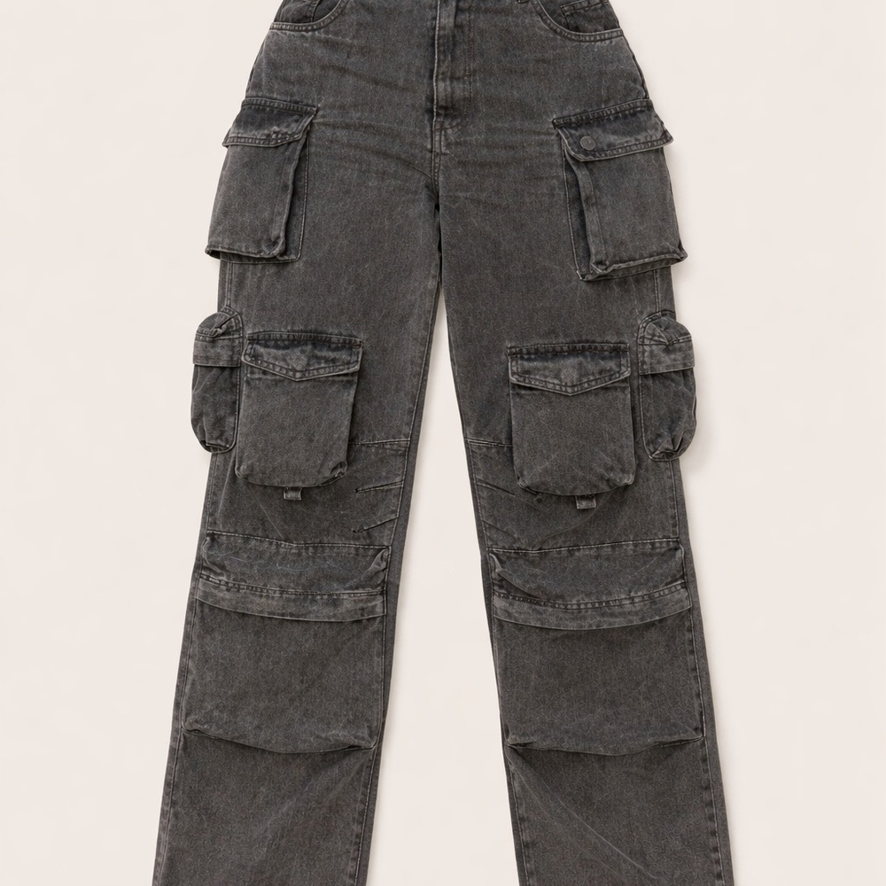 Edgy Washed Black Multi-Pocket Cargo Denim – Never Worn